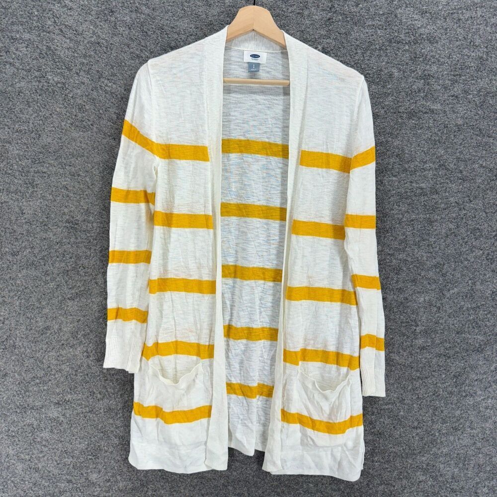 Old Navy Cardigan Women S Small White Striped Open Front Long Sleeve Cotton